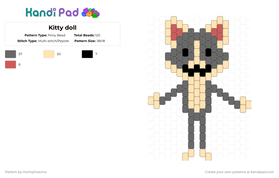 Kitty doll - Pony Bead Pattern by momijimatcha on Kandi Pad - gray,beige,cat,animal