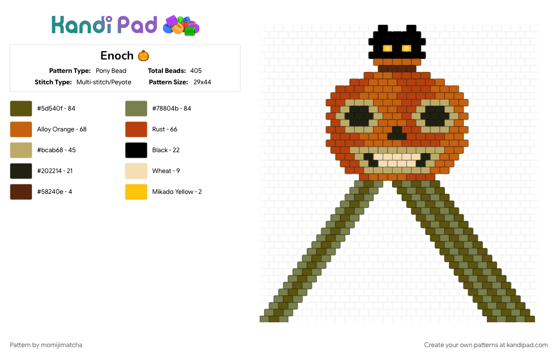 Enoch 🎃 - Pony Bead Pattern by momijimatcha on Kandi Pad - cartoon, colorful, gold, halloween, orange, otgw, over the garden wall, punpkin, red, tan
