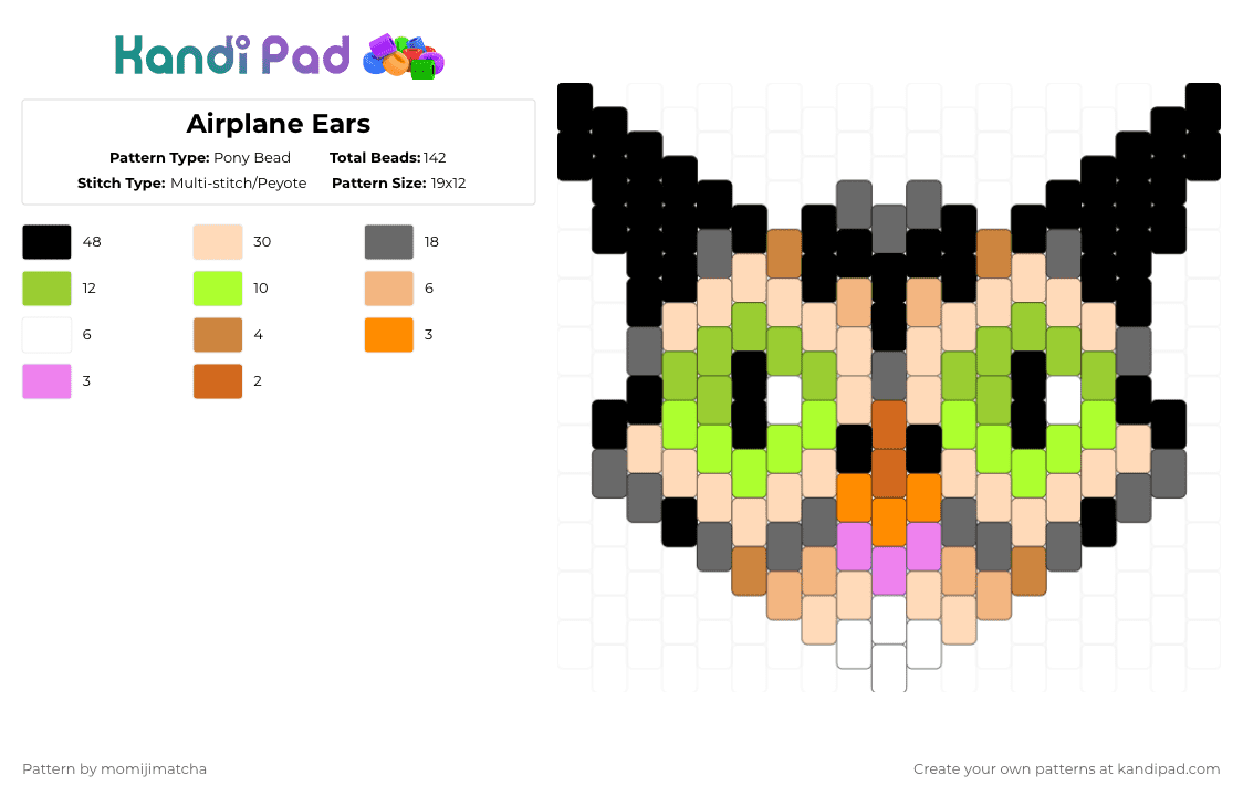 Airplane Ears - Pony Bead Pattern by momijimatcha on Kandi Pad - gray,beige,green