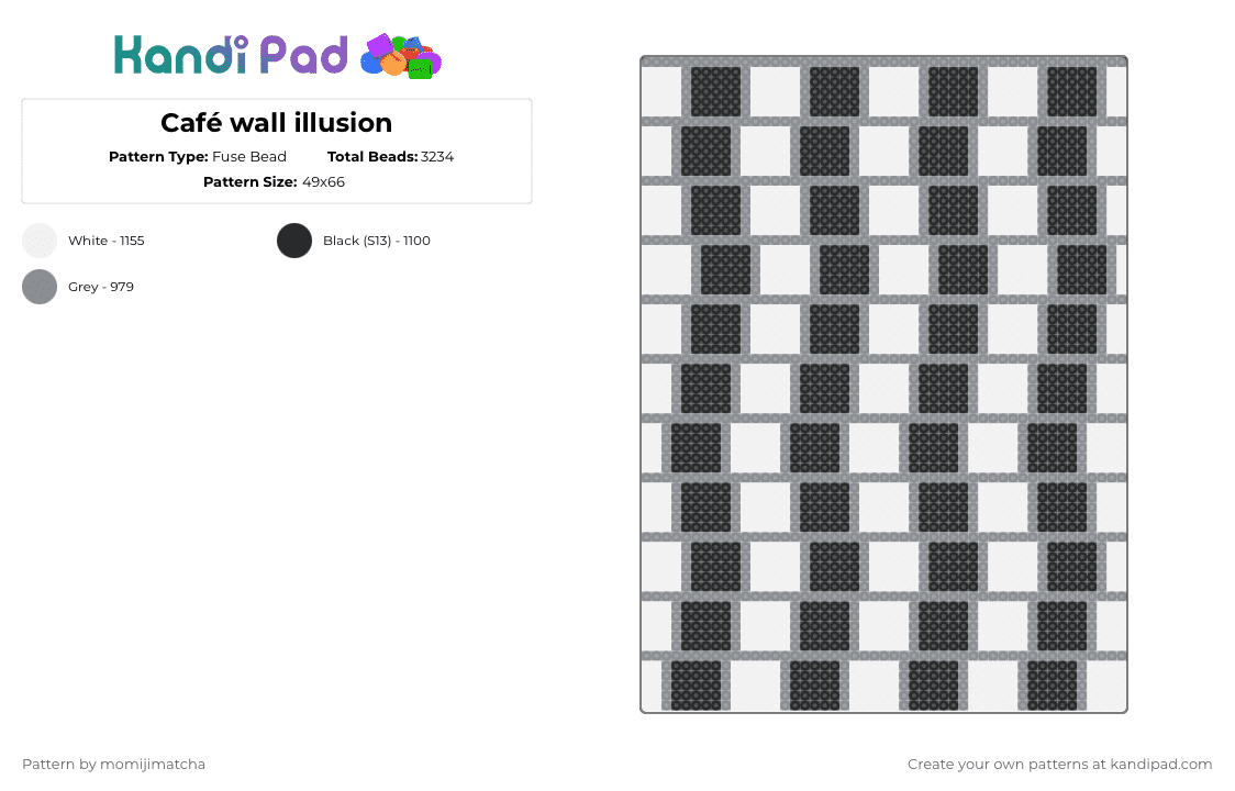 Café wall illusion - Fuse Bead Pattern by momijimatcha on Kandi Pad - cotdillusion, gray, white