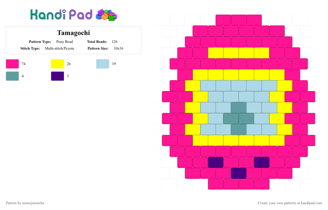 Tamagochi - Pony Bead Pattern by momijimatcha on Kandi Pad - pink,yellow,game,toy