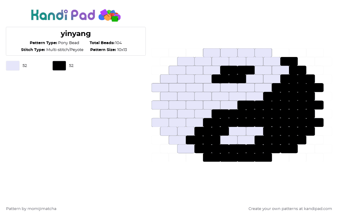 yinyang - Pony Bead Pattern by momijimatcha on Kandi Pad - yinyang,charm,symbol,shape,design,white,black