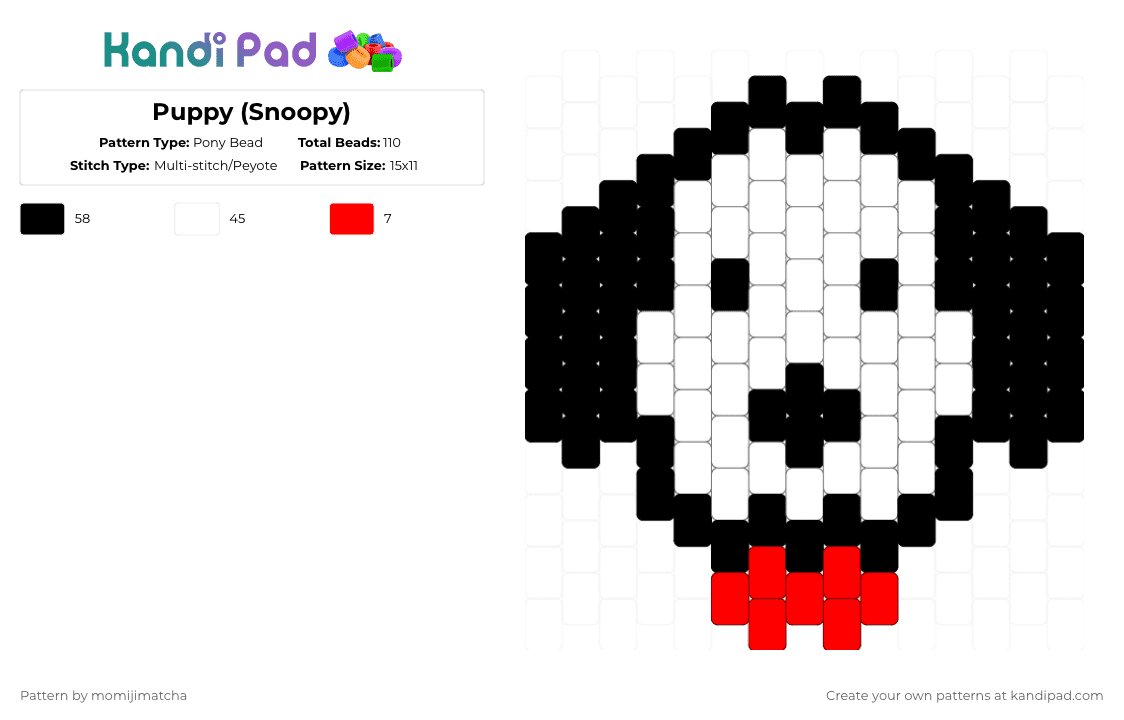 Puppy (Snoopy) - Pony Bead Pattern by momijimatcha on Kandi Pad - dog,animal,peanuts