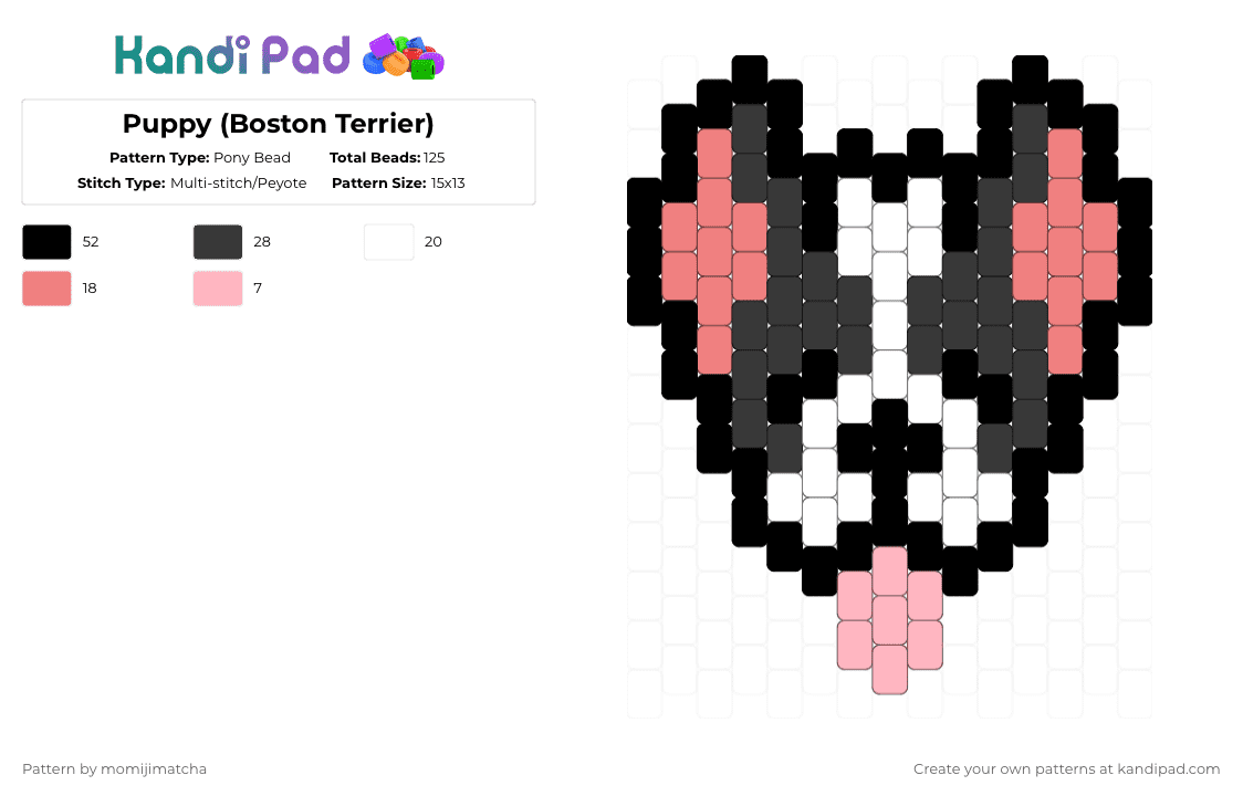 Puppy (Boston Terrier) - Pony Bead Pattern by momijimatcha on Kandi Pad - dog,animal