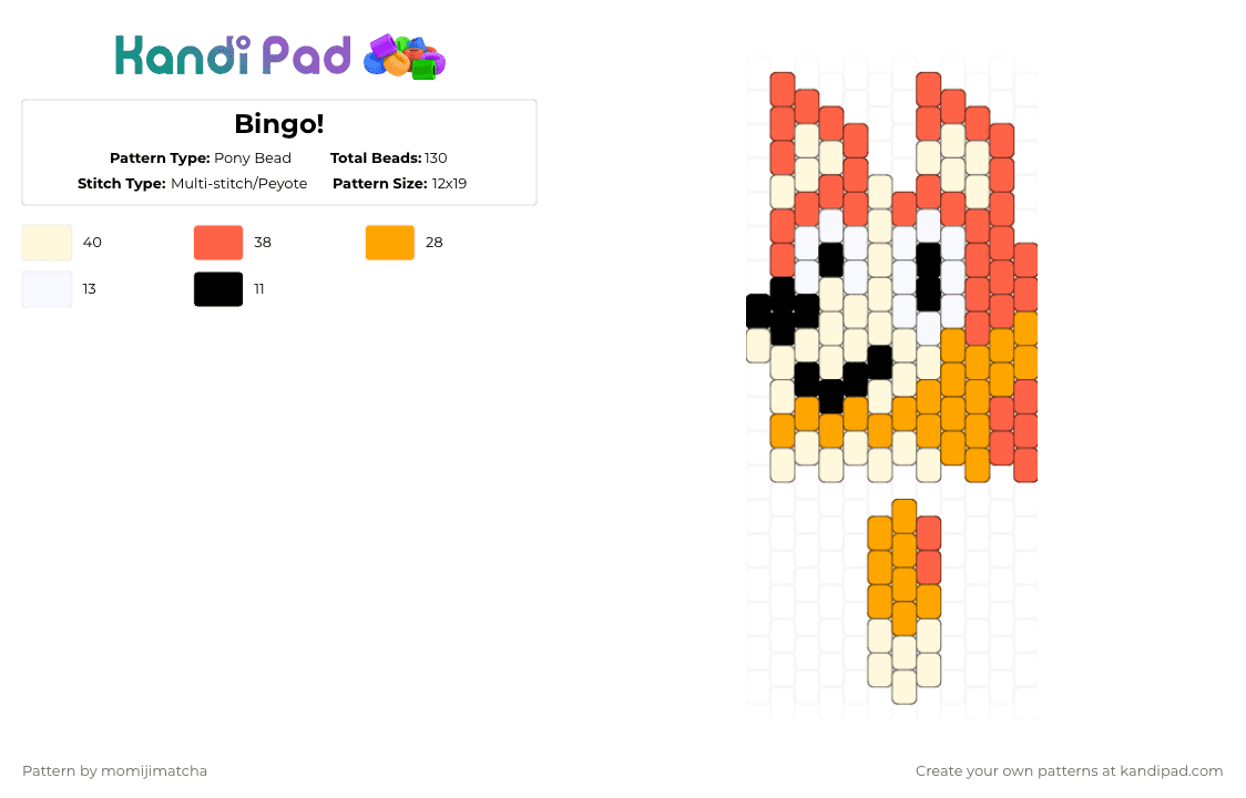 Bingo! - Pony Bead Pattern by momijimatcha on Kandi Pad - bingo,character,head,tv show,cartoon,dog,animal,animation,red,orange