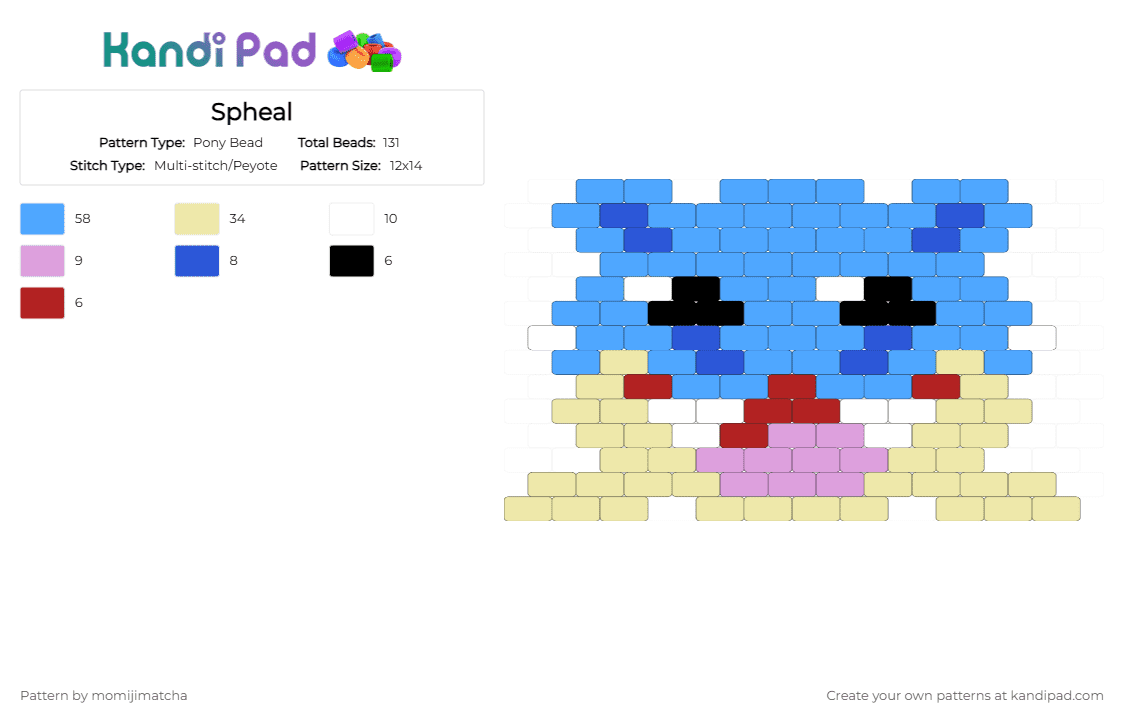 Spheal - Pony Bead Pattern by momijimatcha on Kandi Pad - light blue,yellow,pokemon,seal