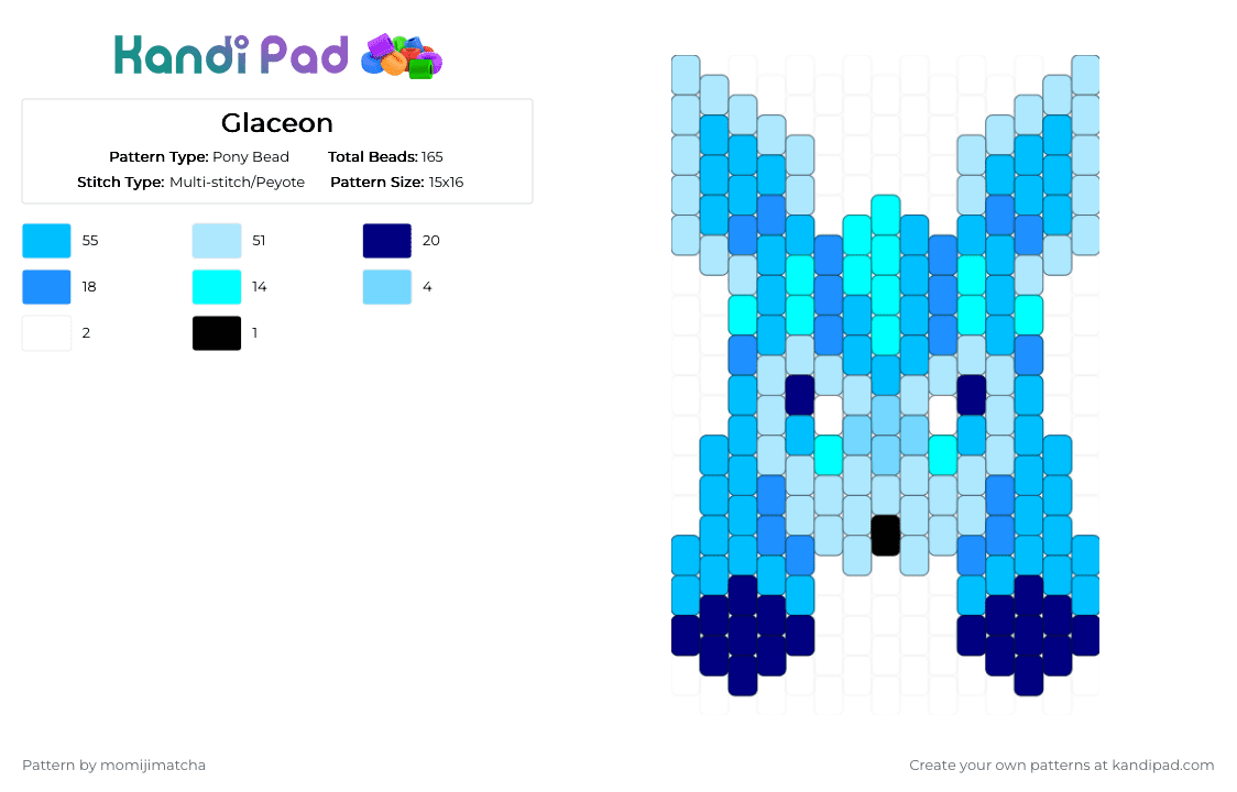 Glaceon - Pony Bead Pattern by momijimatcha on Kandi Pad - light blue,pokemon