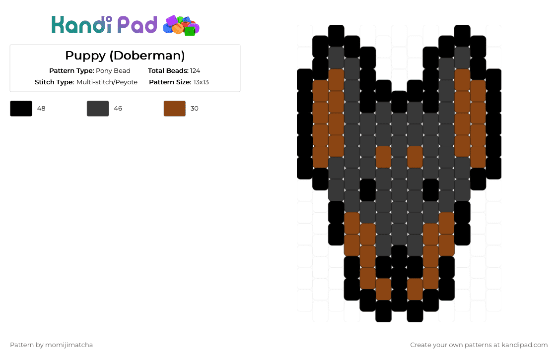 Puppy (Doberman) - Pony Bead Pattern by momijimatcha on Kandi Pad - black,dog,animal