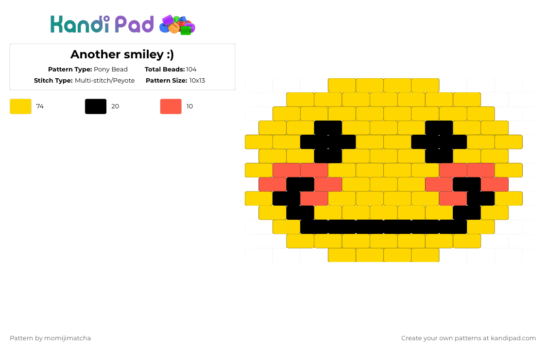 Another smiley :) - Pony Bead Pattern by momijimatcha on Kandi Pad - yellow,emoji