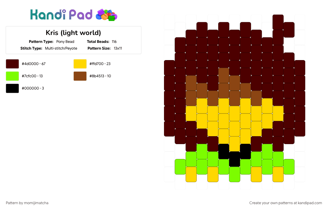 Kris (light world) - Pony Bead Pattern by momijimatcha on Kandi Pad - brown, character, deltarune