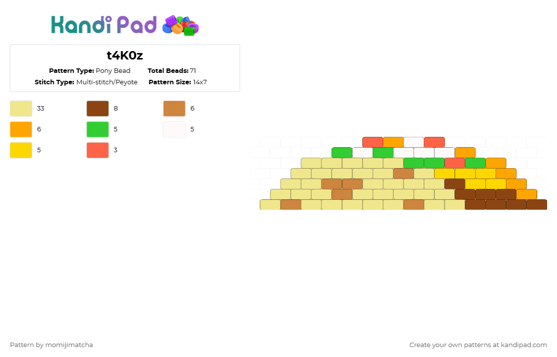 t4K0z - Pony Bead Pattern by momijimatcha on Kandi Pad - yellow
