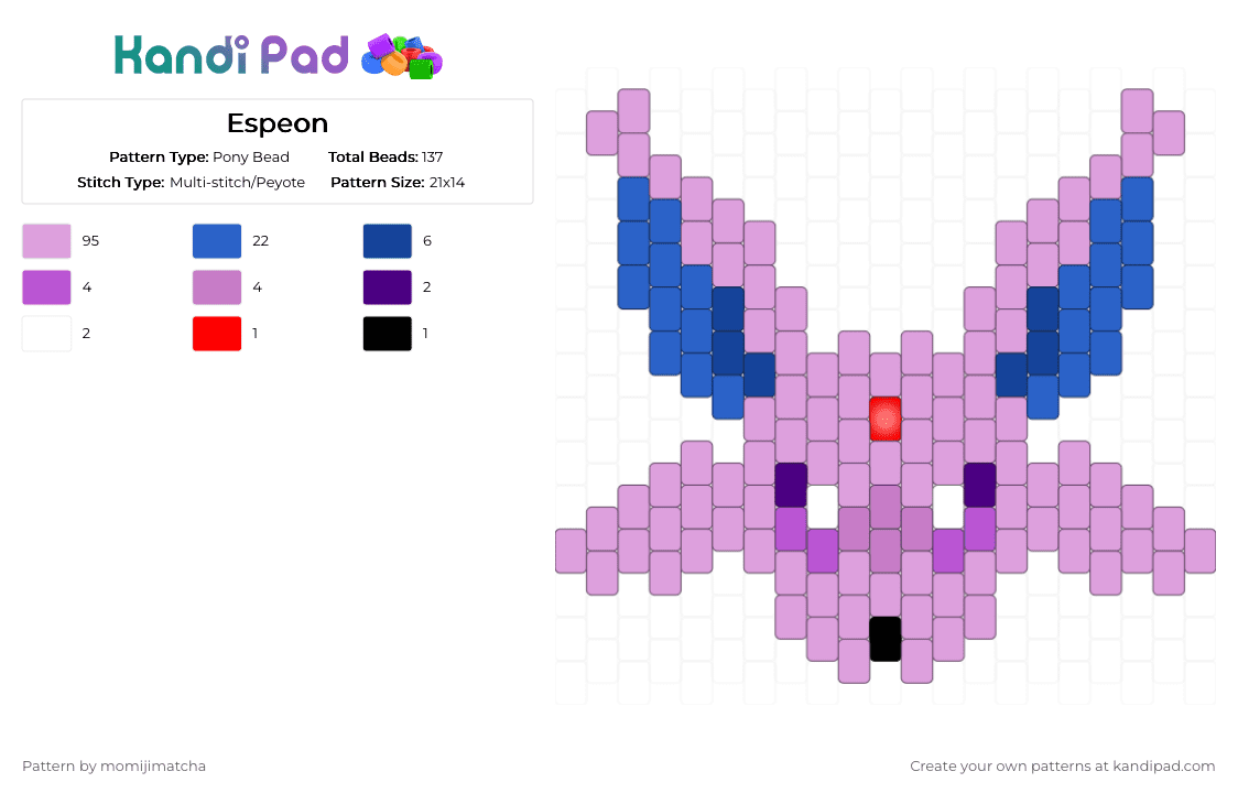 Espeon - Pony Bead Pattern by momijimatcha on Kandi Pad - pink,pokemon