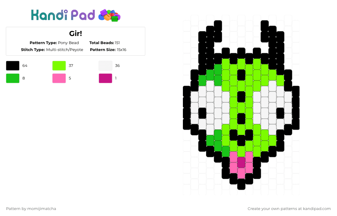Gir! - Pony Bead Pattern by momijimatcha on Kandi Pad - green,invader zim,gir