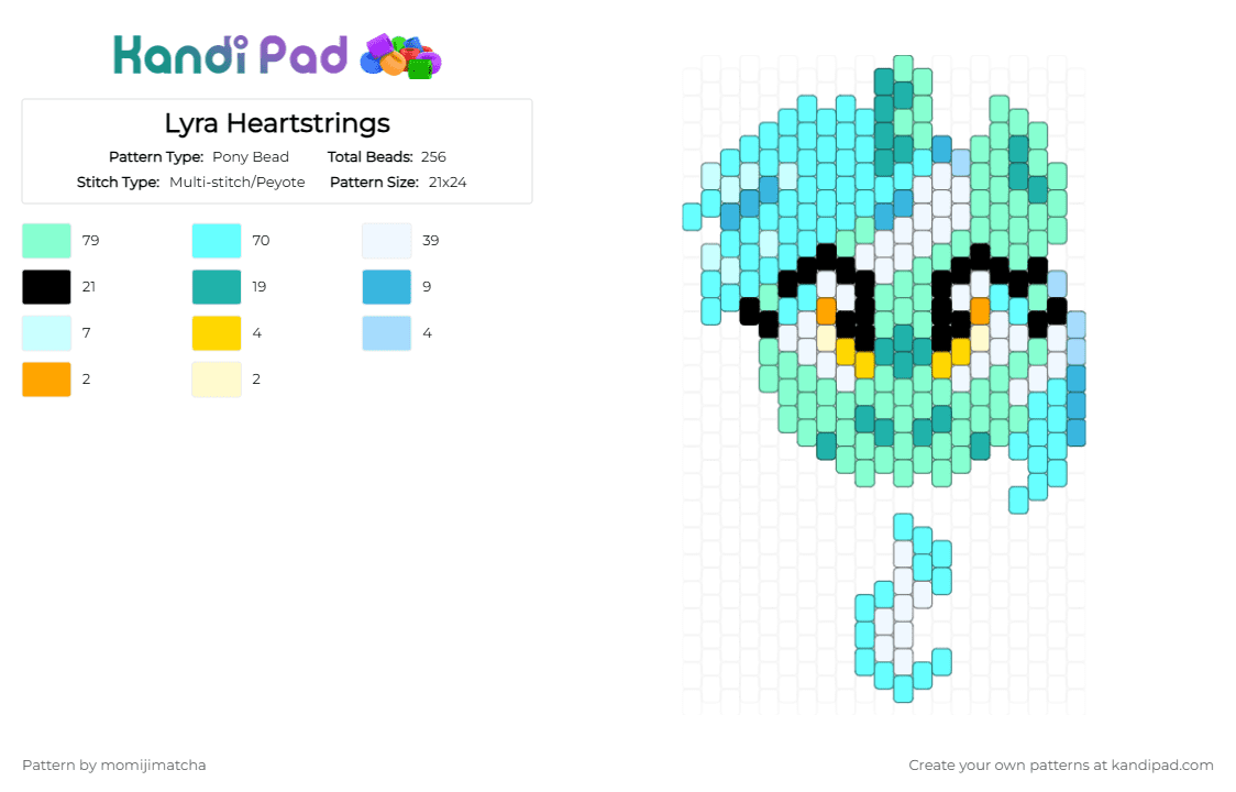Lyra Heartstrings - Pony Bead Pattern by momijimatcha on Kandi Pad - teal,light blue,mlp,my little pony,unicorn