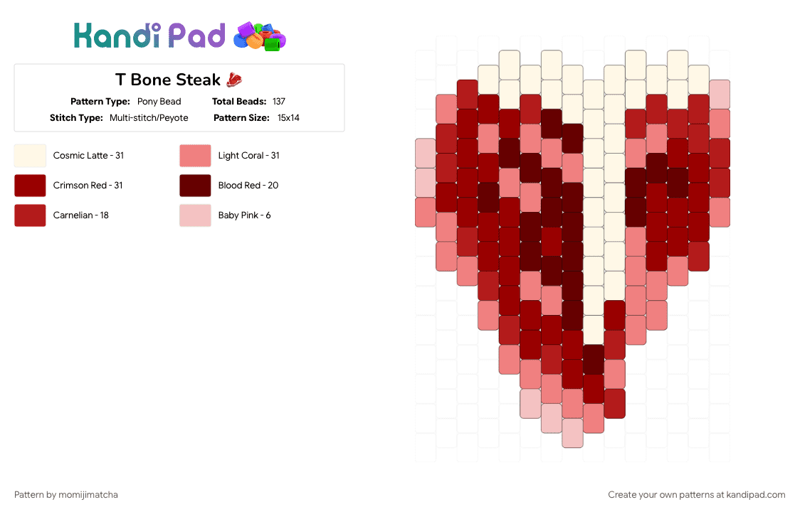 T Bone Steak 🥩 - Pony Bead Pattern by momijimatcha on Kandi Pad - red