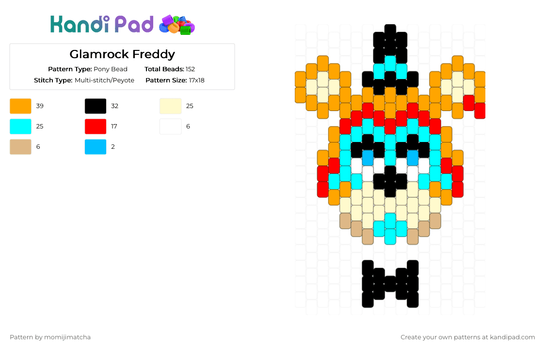 Glamrock Freddy - Pony Bead Pattern by momijimatcha on Kandi Pad - yellow,light blue,orange,fnaf,character,security breach