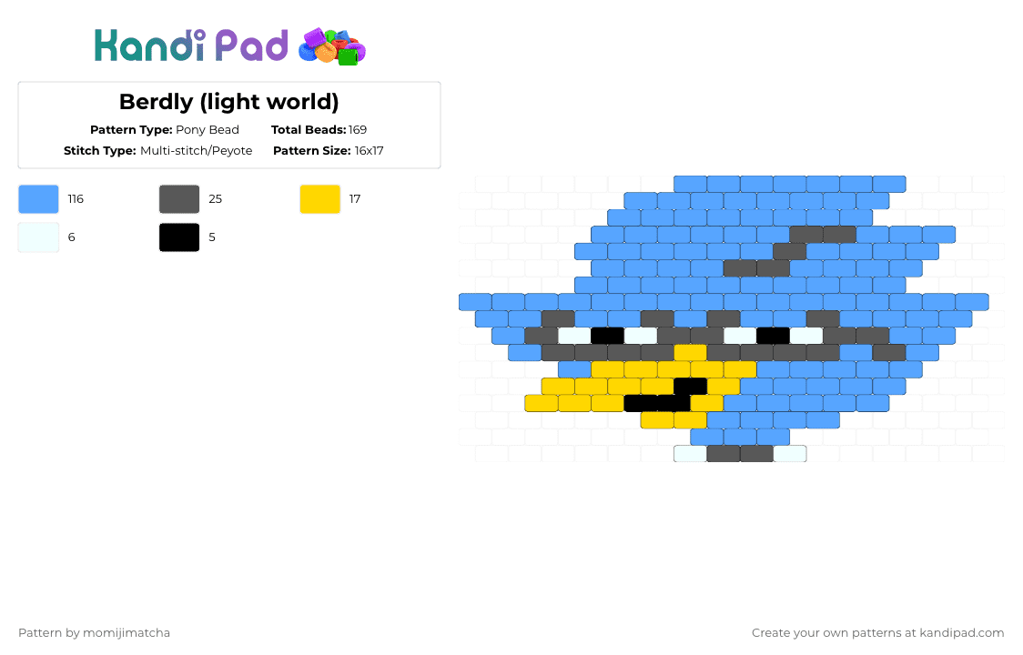 Berdly (light world) - Pony Bead Pattern by momijimatcha on Kandi Pad - light blue