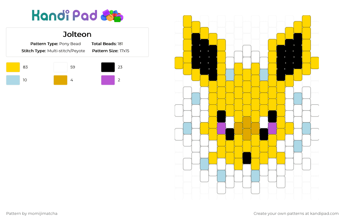 Jolteon - Pony Bead Pattern by momijimatcha on Kandi Pad - yellow,pokemon