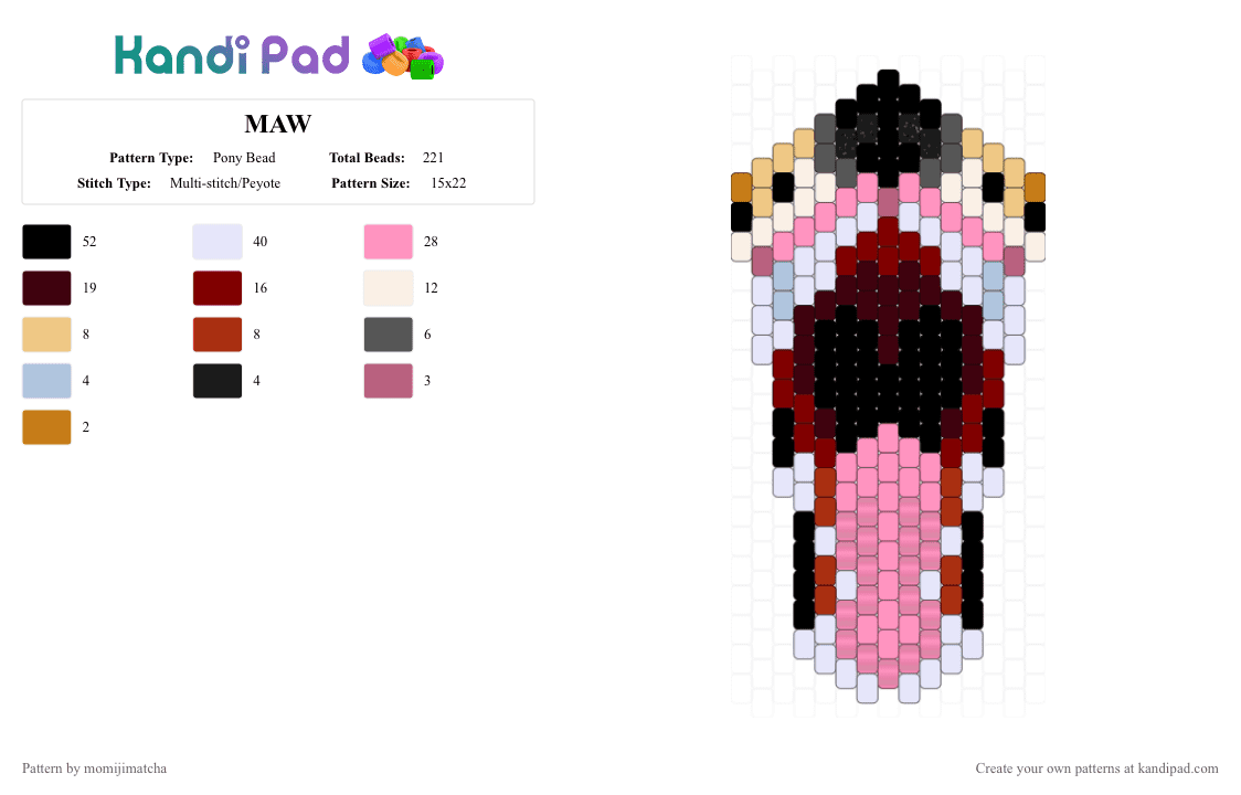 MAW - Pony Bead Pattern by momijimatcha on Kandi Pad - mouth,bite,animal,teeth,tongue,pink,brown