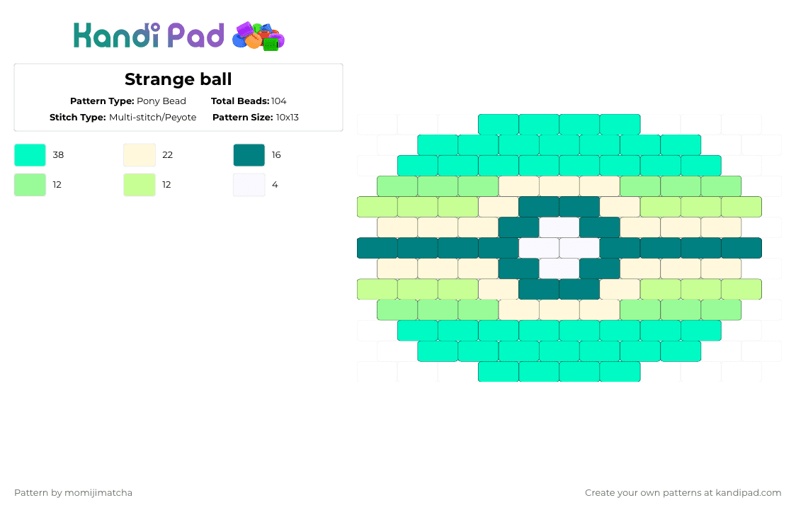 Strange ball - Pony Bead Pattern by momijimatcha on Kandi Pad - teal,pokemon,pokeball