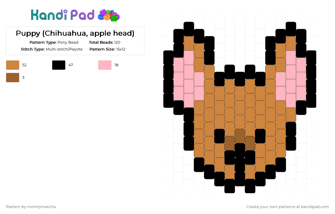 Puppy (Chihuahua, apple head) - Pony Bead Pattern by momijimatcha on Kandi Pad - orange,dog,animal,pet