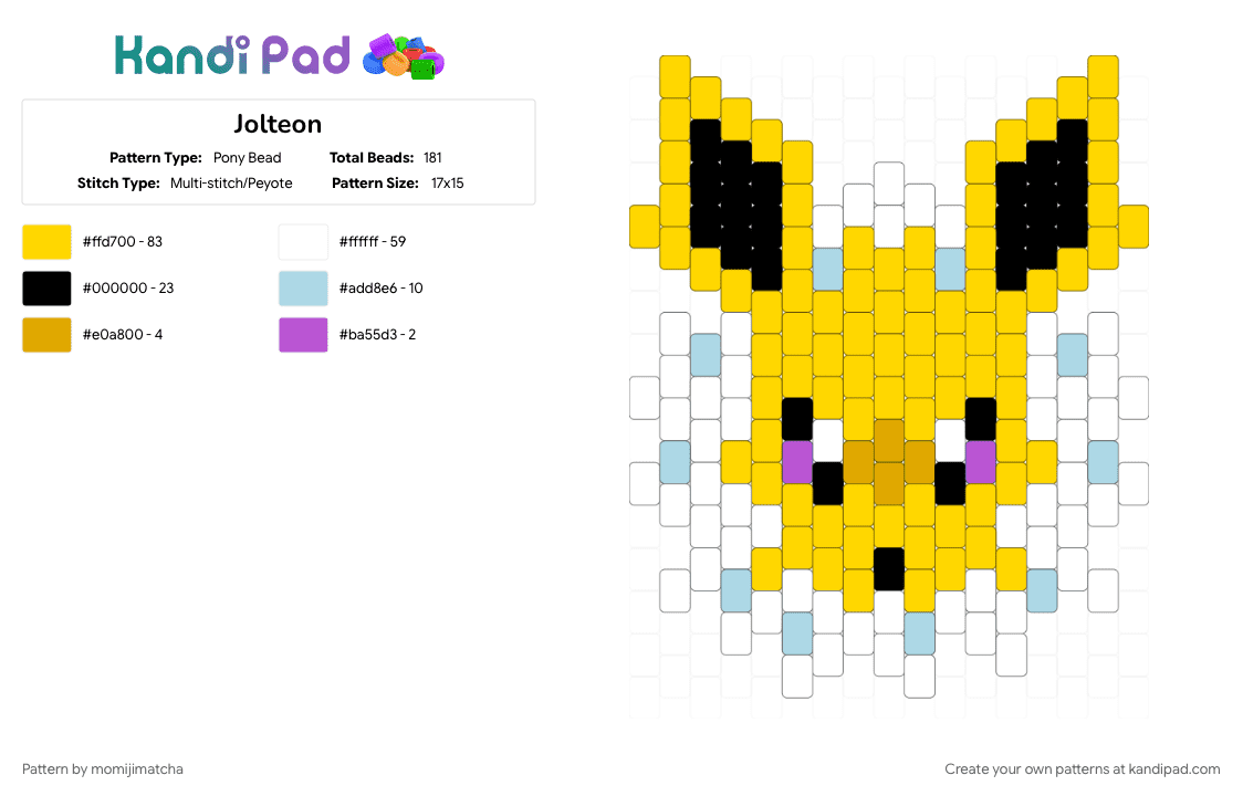 Jolteon - Pony Bead Pattern by momijimatcha on Kandi Pad - pokemon, yellow