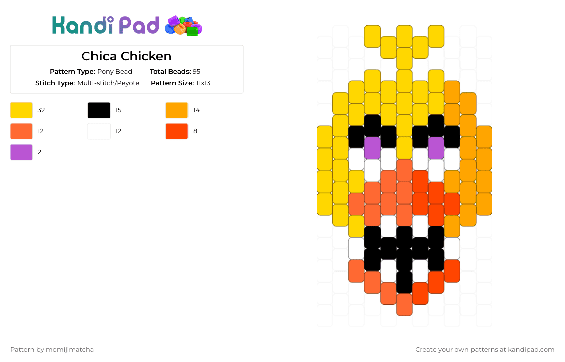 Chica Chicken - Pony Bead Pattern by momijimatcha on Kandi Pad - orange,yellow,fnaf,character