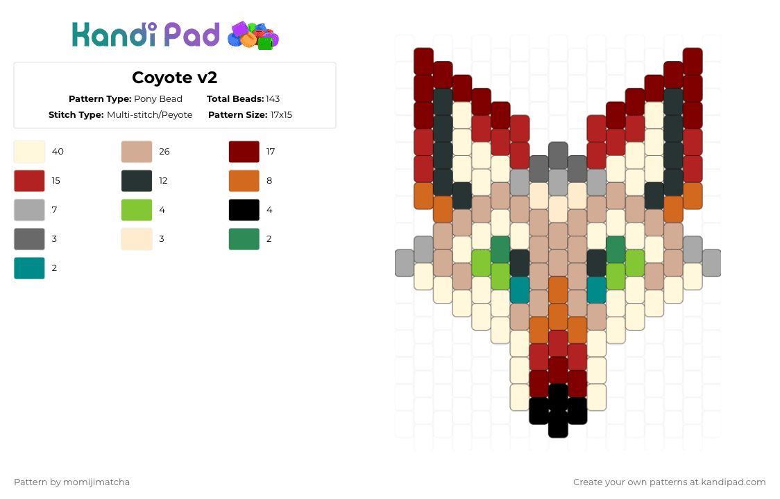 Coyote v2 - Pony Bead Pattern by momijimatcha on Kandi Pad - brown,red,beige,animal,canine