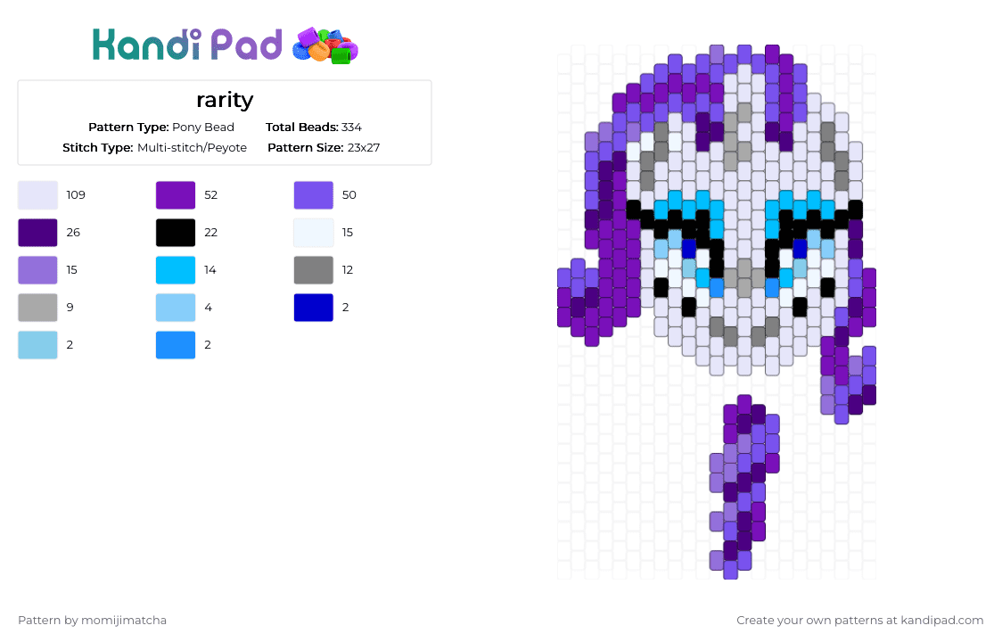 Rarity 💎 - Pony Bead Pattern by momijimatcha on Kandi Pad - purple,mlp,pony