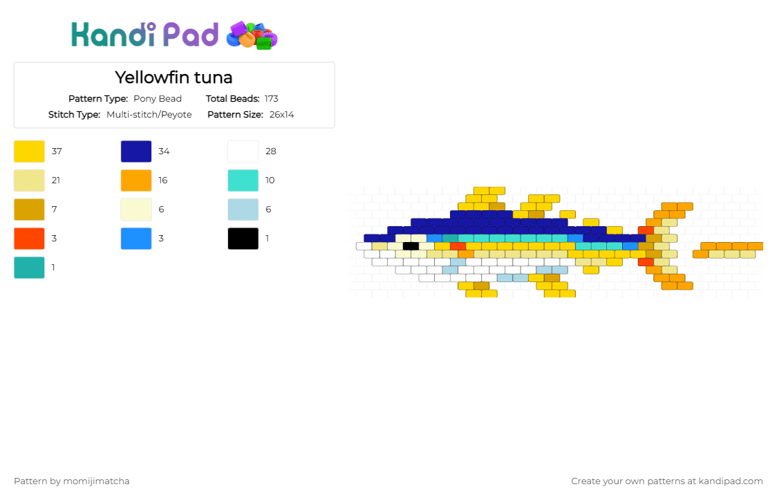 Yellowfin tuna - Pony Bead Pattern by momijimatcha on Kandi Pad - fish, ocean, orange, purple, sea creature, yellow