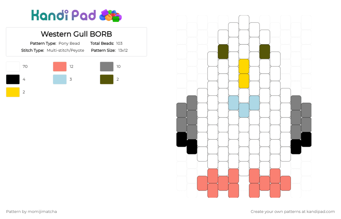 Western Gull BORB - Pony Bead Pattern by momijimatcha on Kandi Pad - white,gray,orange,bird,seagull,ocean,sea