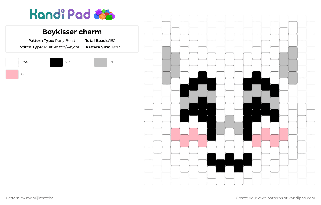 Boykisser charm - Pony Bead Pattern by momijimatcha on Kandi Pad - white,pink,beige,animal,character,furry