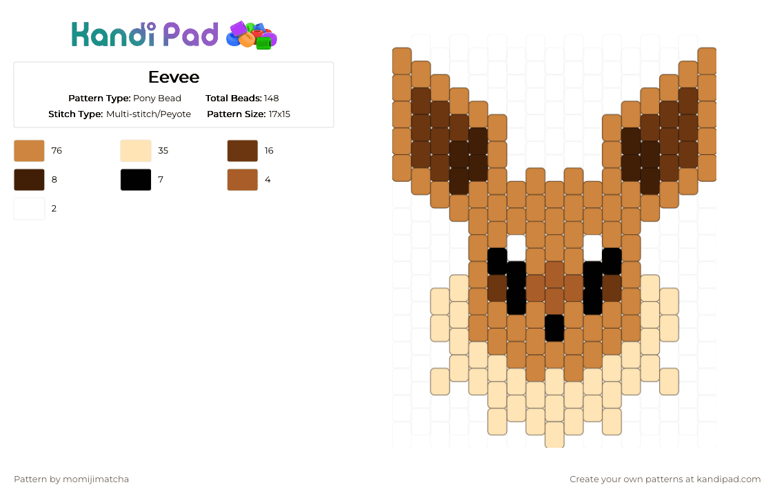 Eevee - Pony Bead Pattern by momijimatcha on Kandi Pad - orange,beige,pokemon