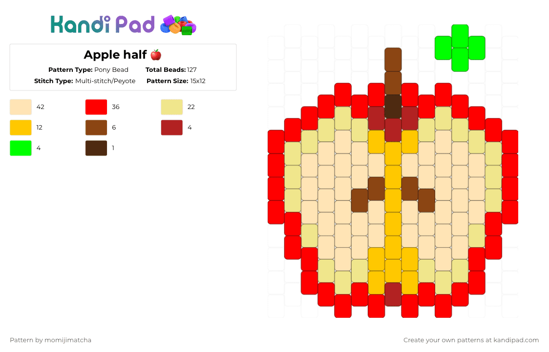 Apple half 🍎 - Pony Bead Pattern by momijimatcha on Kandi Pad - red,yellow,beige,fruit,produce,food