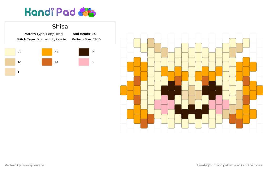 Shisa - Pony Bead Pattern by momijimatcha on Kandi Pad - yellow,orange,chiikawa,anime,character