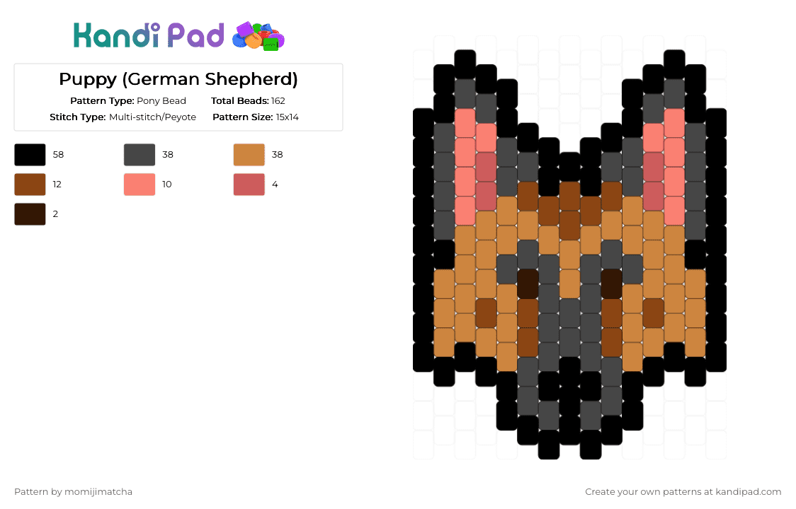 Puppy (German Shepherd) - Pony Bead Pattern by momijimatcha on Kandi Pad - brown,orange,dog,animal