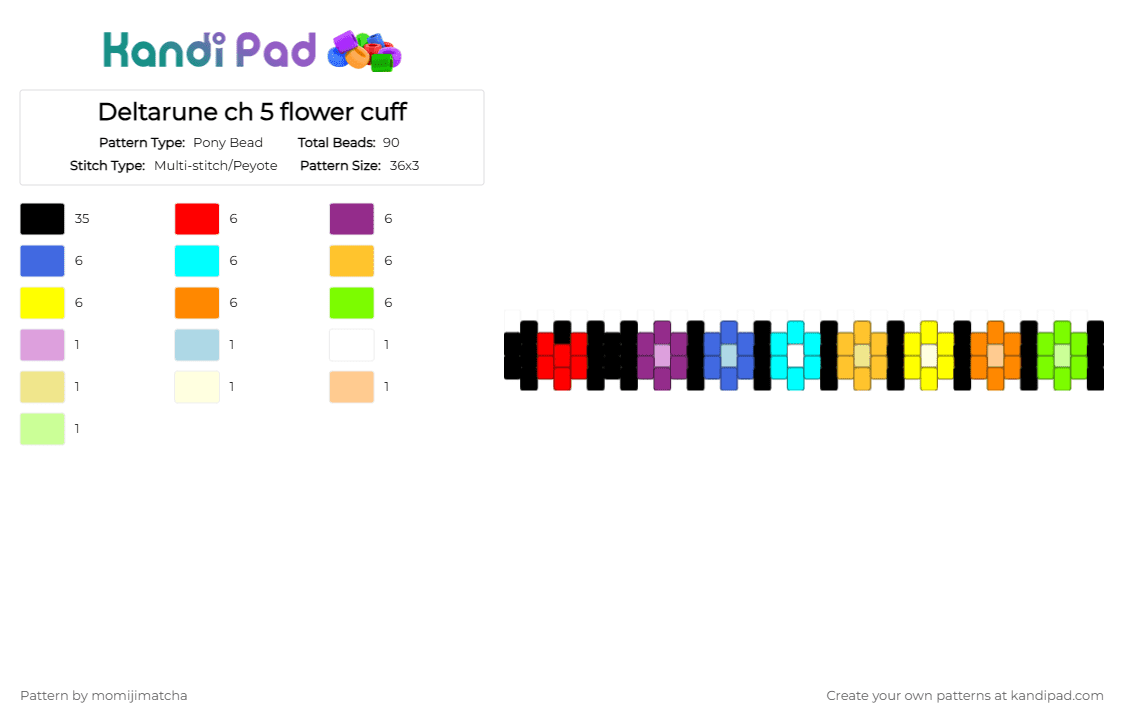 Deltarune ch 5 flower cuff - Pony Bead Pattern by momijimatcha on Kandi Pad - colorful, light blue, orange, pink, video game