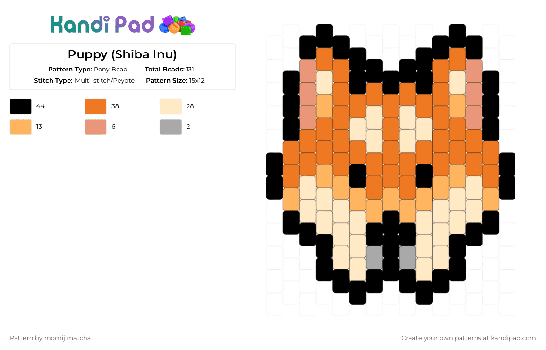 Puppy (Shiba Inu) - Pony Bead Pattern by momijimatcha on Kandi Pad - orange,beige,dog,animal,pet