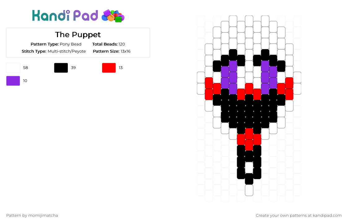 The Puppet - Pony Bead Pattern by momijimatcha on Kandi Pad - white,purple,red,fnaf,character