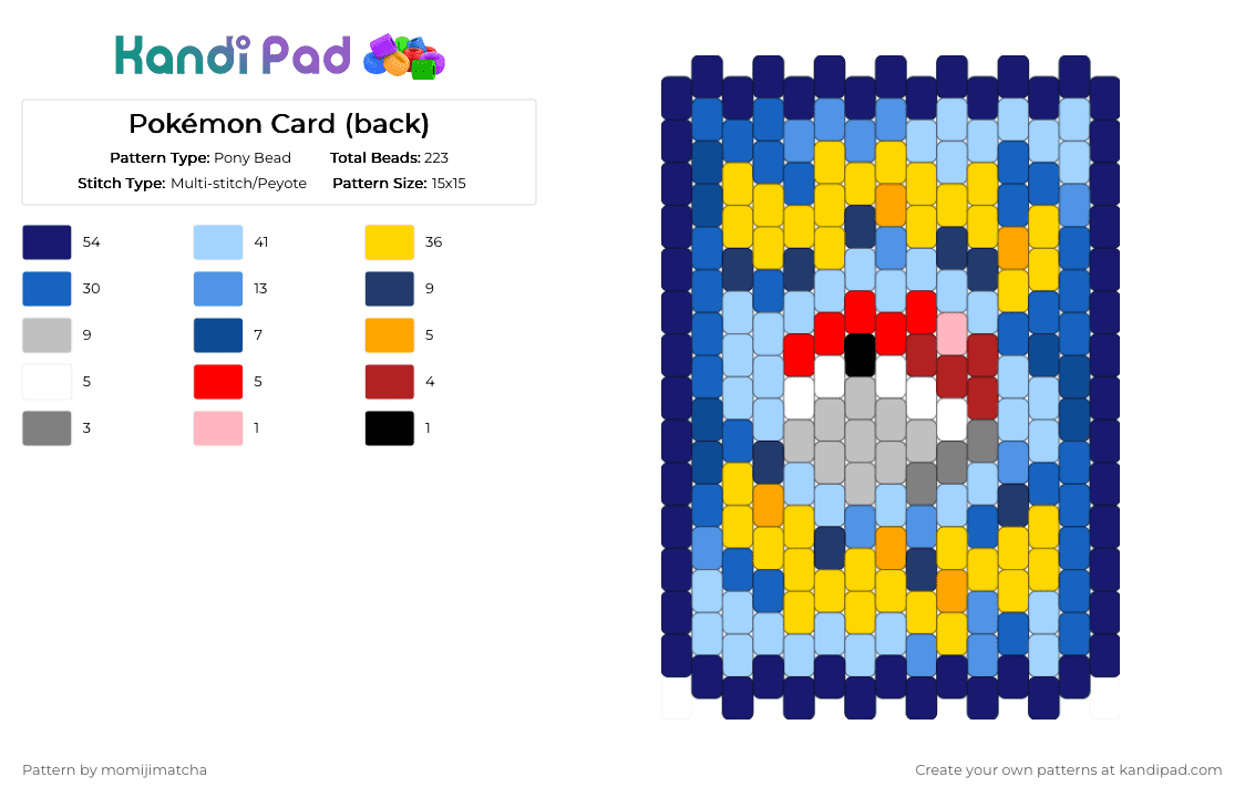Pokémon Card (back) - Pony Bead Pattern by momijimatcha on Kandi Pad - light blue,blue,yellow,purple,cotdtradingcardgames