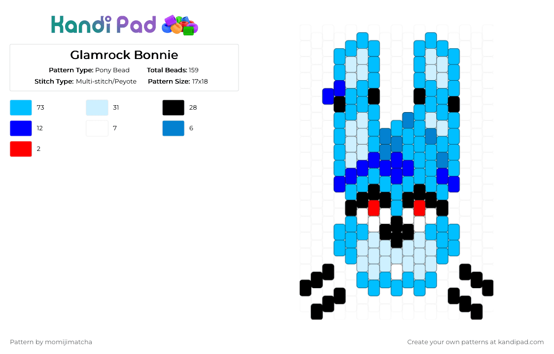 Glamrock Bonnie - Pony Bead Pattern by momijimatcha on Kandi Pad - light blue,fnaf,character,rabbit,bunny