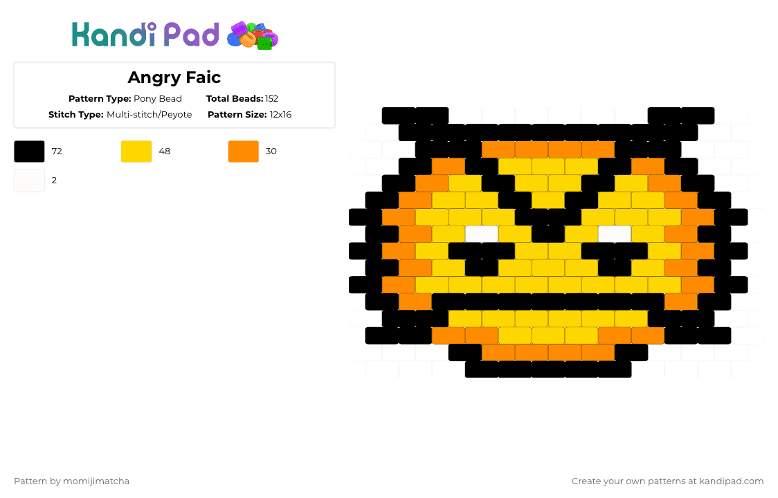 Angry Faic - Pony Bead Pattern by momijimatcha on Kandi Pad - orange,yellow,emoji,newgrounds