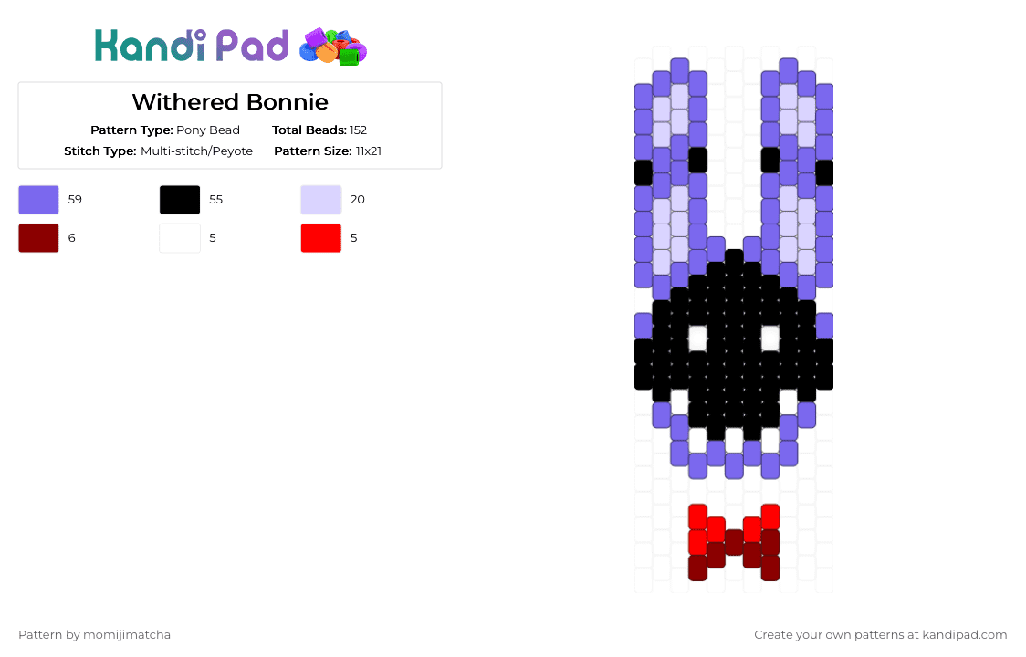Withered Bonnie - Pony Bead Pattern by momijimatcha on Kandi Pad - blue,fnaf,character