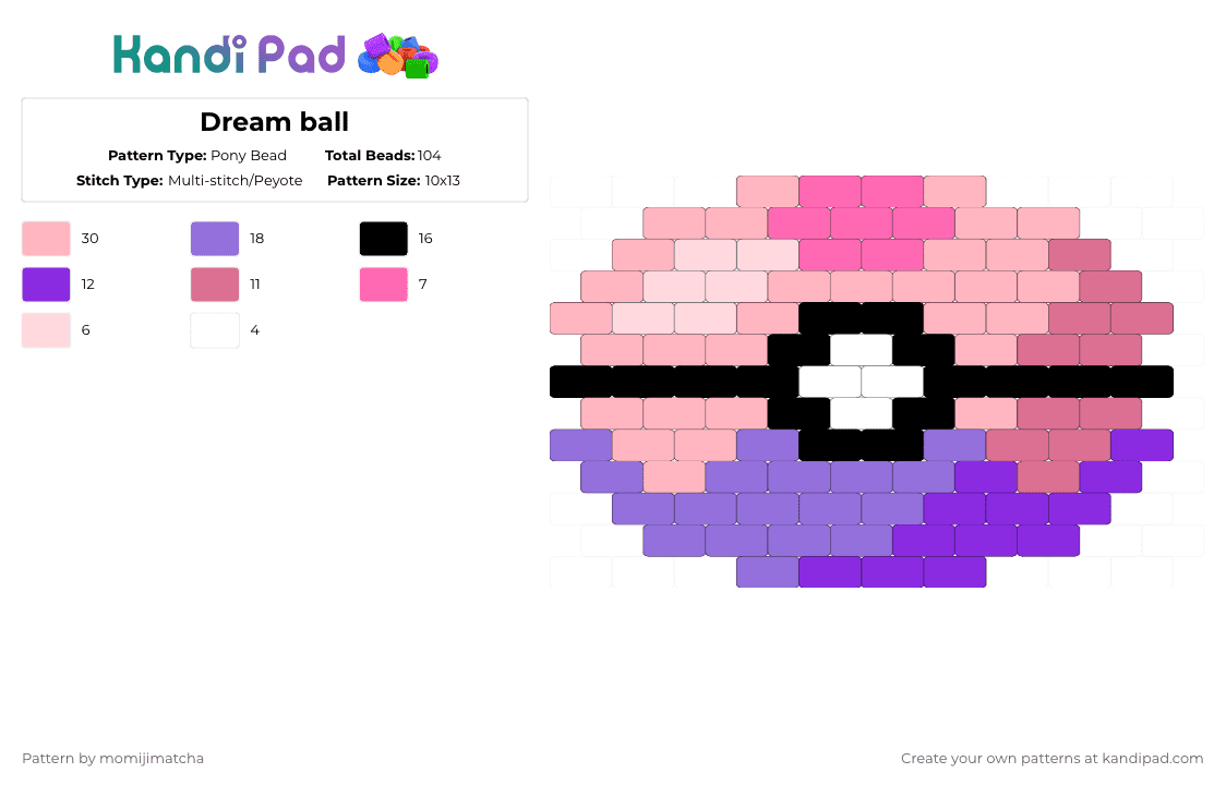 Dream ball - Pony Bead Pattern by momijimatcha on Kandi Pad - pink,purple,pokemon,pokeball