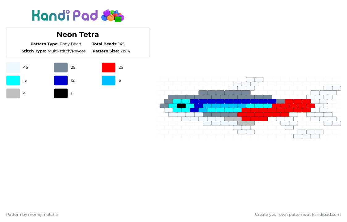 Neon Tetra - Pony Bead Pattern by momijimatcha on Kandi Pad - gray,light blue,red,fish