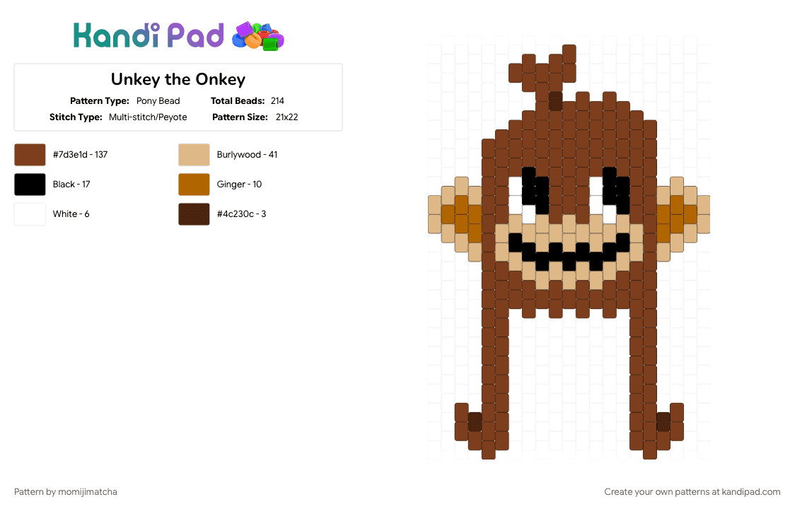 Unkey the Onkey - Pony Bead Pattern by momijimatcha on Kandi Pad - 