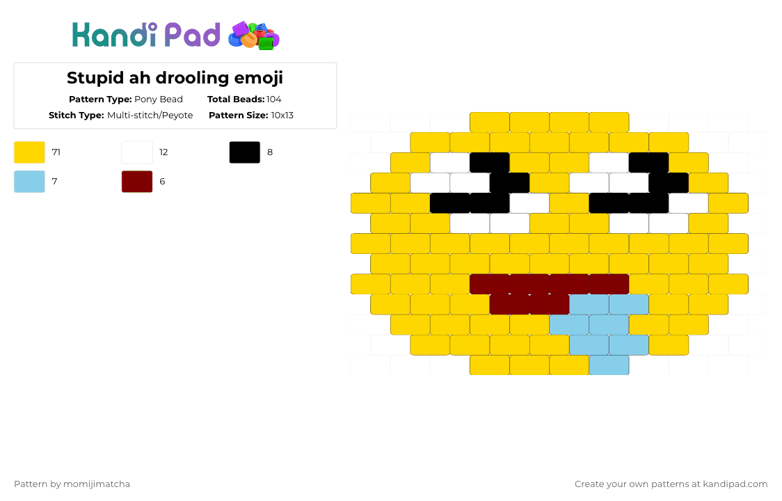 Stupid ah drooling emoji - Pony Bead Pattern by momijimatcha on Kandi Pad - yellow,emoji