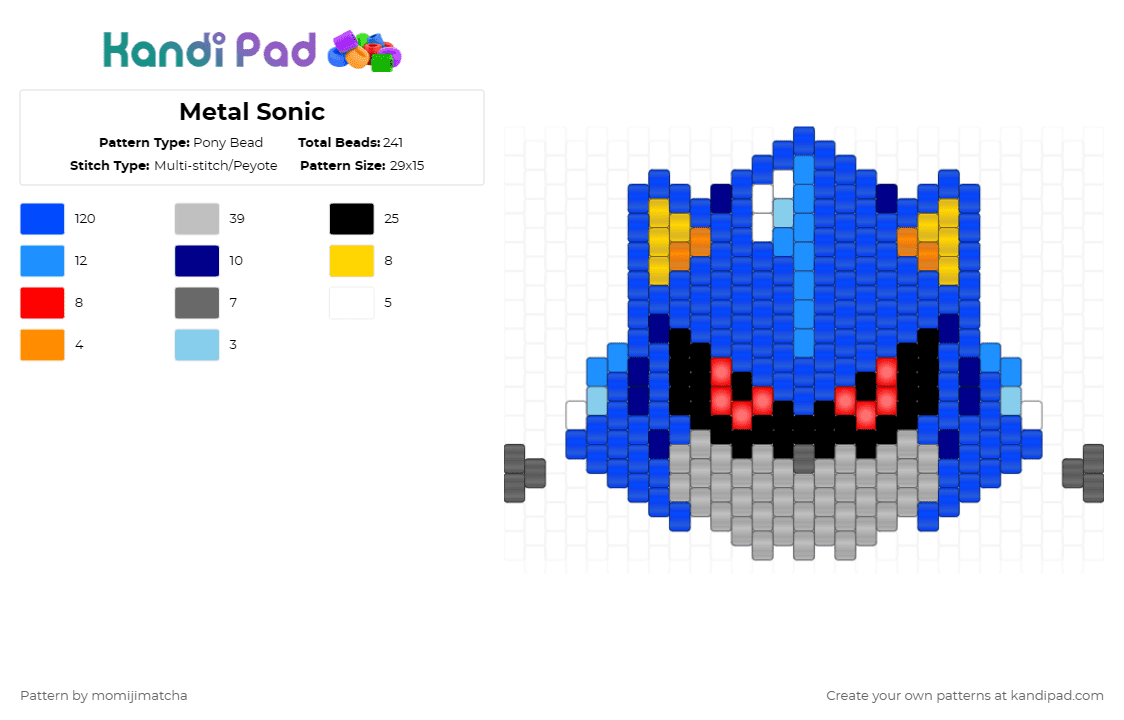 Metal Sonic - Pony Bead Pattern by momijimatcha on Kandi Pad - metal sonic,robot,video game,sega,character,gaming,blue,beige,sonic the hedgehog