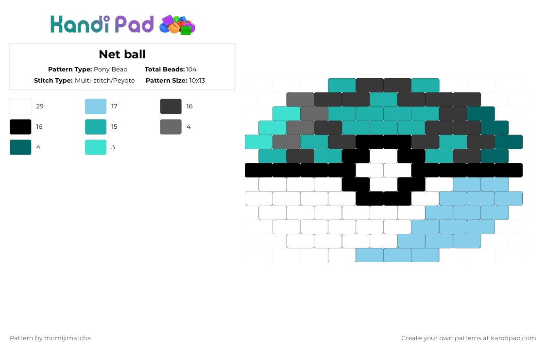 Net ball - Pony Bead Pattern by momijimatcha on Kandi Pad - teal,light blue,pokemon,pokeball