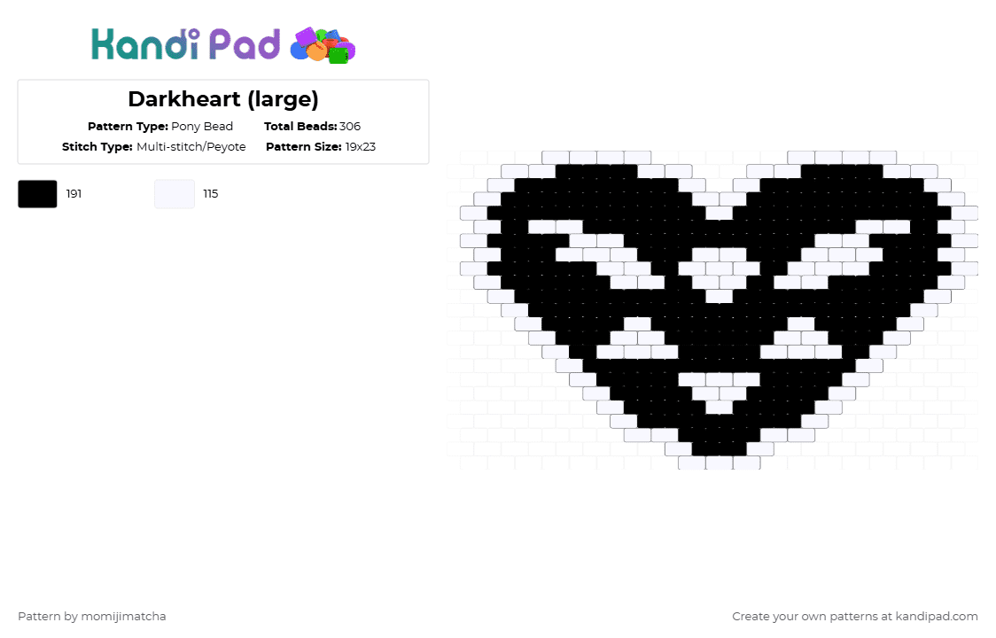 Darkheart (large) - Pony Bead Pattern by momijimatcha on Kandi Pad - black,white
